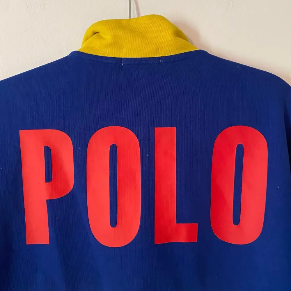 Polo Ralph Lauren Color Blocked Blue Yellow White Polo Logo Quarter Zip Large
